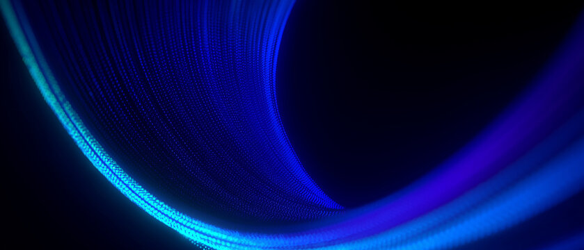 Futuristic glowing blue particle wave banner. Abstract digital technology and cyber network backdrop