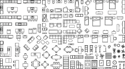 Obraz premium Set of furniture icons for interior design floor plans