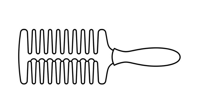 Black comb illustration on white background.