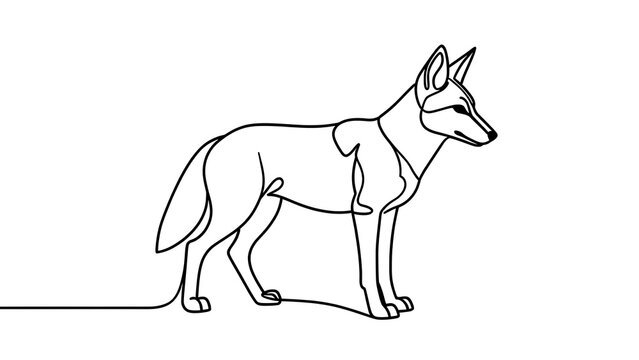Minimalist coyote line art illustration white background.