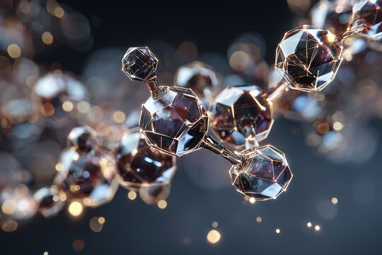Dopamine Molecule Crystal Structure with Neon Edge Glow on Dark Background
