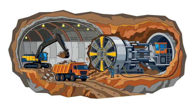 Tunnel Boring Machine and Excavator in Underground Construction