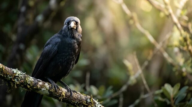 hawaiian crow close up at morning light in kona hawaii forest usa video