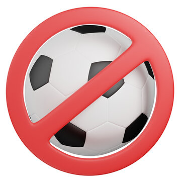 3D render Soccer Ball with Prohibition Sign ,NO FOOTBALL Isolated icon