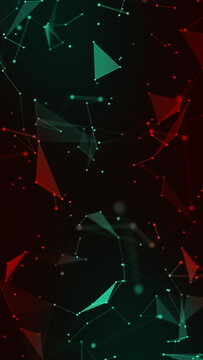 Red and Green Abstract Polygon Network , Colorful Geometric Particle Connection ,Technology & Business Videos Streams Vertical Social media background