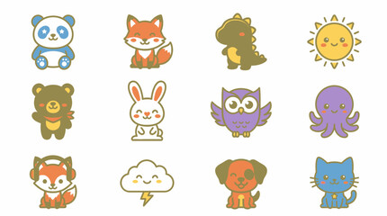 Fototapeta premium Collection of cute animal and nature character stickers.