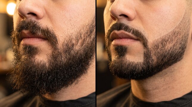 Before and after messy unshaped goatee to sharp precision