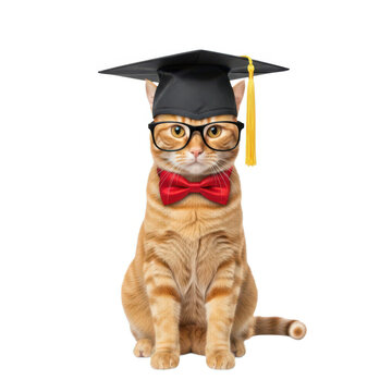 Graduating cartoon puppy with cap and diploma isolated on white background