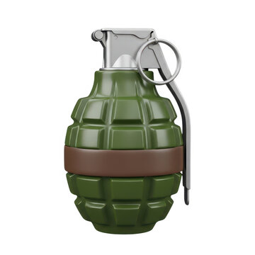 Green military grenade with pin removed isolated on white background