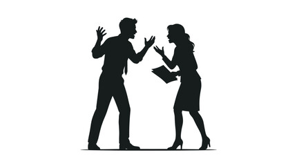 Naklejka premium Business colleagues engaged in an intense argument demonstrate a professional conflict through dramatic black silhouettes that highlight the tension and emotional states of workplace dynamics.