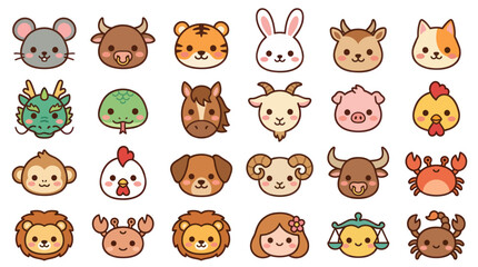 Fototapeta premium Cute animal faces collection