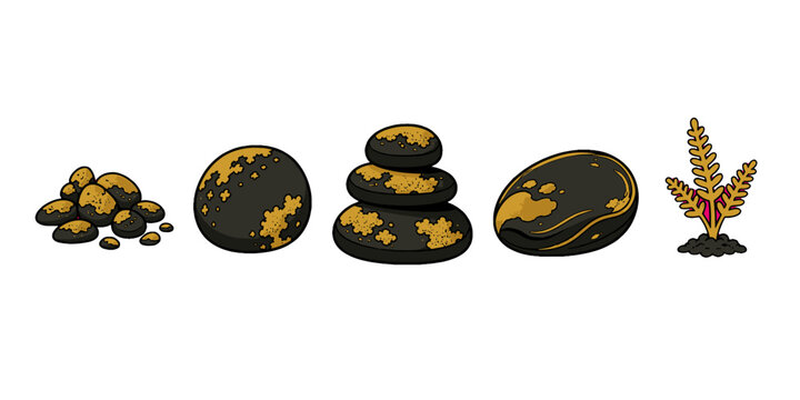 Decorative black stones with gold accents vector set