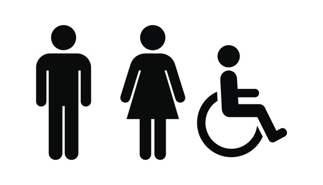 Accessibility icons featuring male female and wheelchair user silhouettes on a white background accessible disability handicap