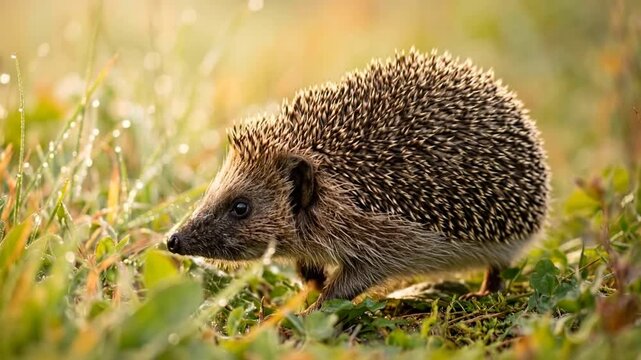 hedgehog close up at morning light in english woodland uk video