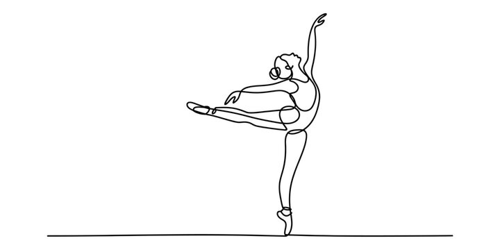Continuous single line drawing of a ballerina dancing in a graceful ballet pose