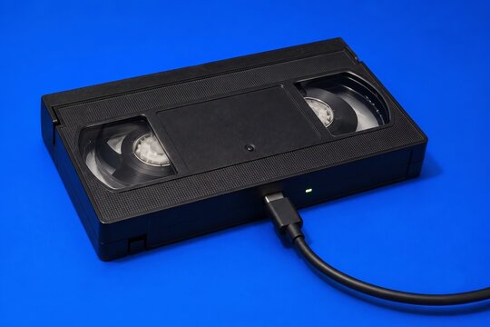 VHS tape connected with cable