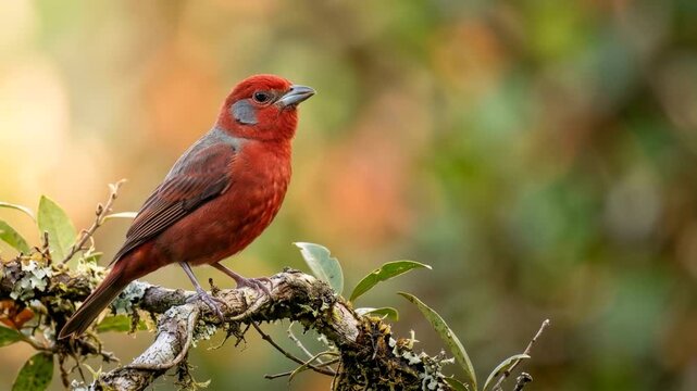 hepatic tanager red tanager singing close up at morning light in arizona woodland usa video