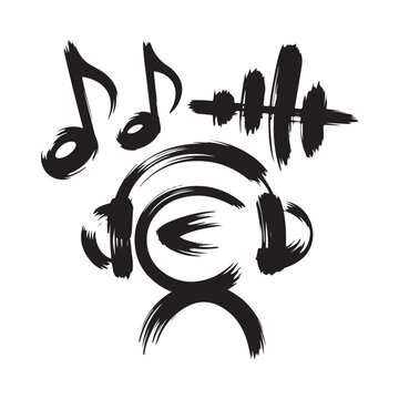 Headphones And Musical Notes Black Silhouette Illustration On White Background