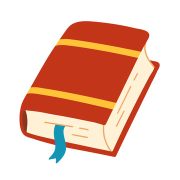 Closed red book with a blue bookmark for reading and education. Vector illustration isolated.