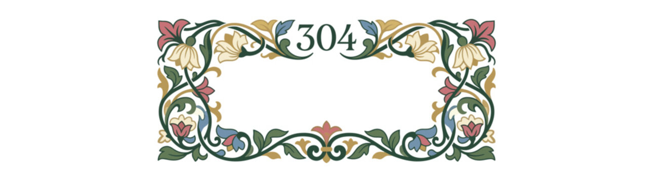 Ornate Floral Border With Number 304 Isolated