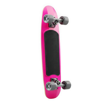 Bright pink plastic skateboard with black grip tape