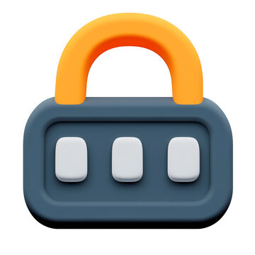 Combination lock icon, lock icon button 3D
