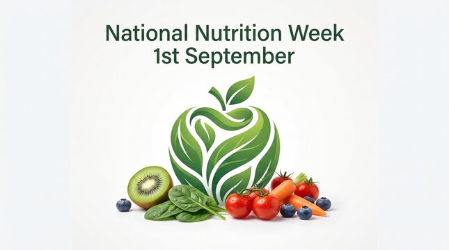 National nutrition week healthy balanced diet with fresh vegetables fruits