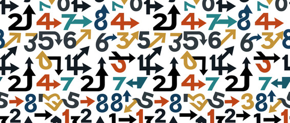 Obraz premium Seamless Pattern of Colorful Abstract Numeric Digits and Arrows