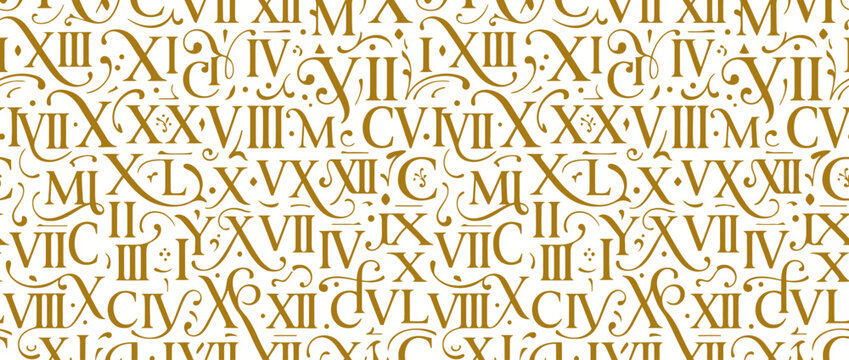 Seamless Pattern of Elegant Calligraphic Roman Numerals