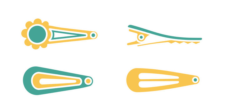 Set of colorful flat hair clip and barrette vector icons
