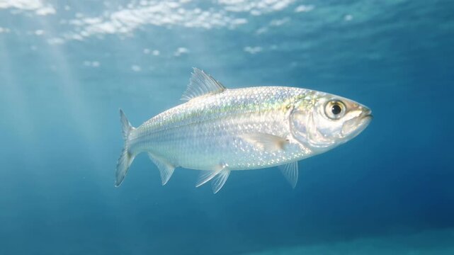 herring fish swimming underwater close up at morning light in north atlantic ocean video