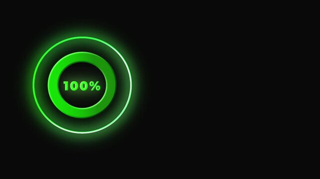 Circular 100% loading indicator on a black background. Progress bar. Data loading to a computer.
Modern technologies.
Digital files.
