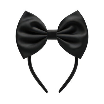 Black velvet decorative bow on headband isolated on white background
