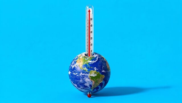 Thermometer piercing through planet Earth representing global warming
