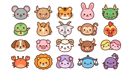 Fototapeta premium Cute animal zodiac icons