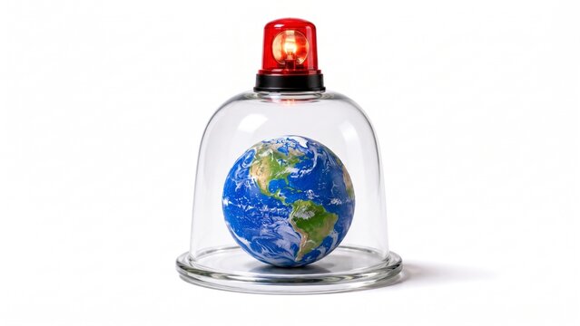 Globe under glass dome with red emergency siren light