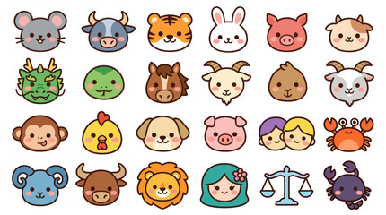 Fototapeta premium Cute animal zodiac icons