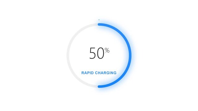 Blue rapid charging circular progress indicator with percentage
