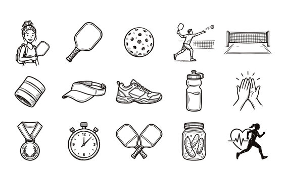 Pickleball championship vector graphics featuring female athlete portraits court nets and competitive sports gear