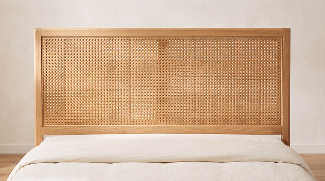 Cane inset bed headboard close-up