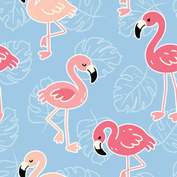 Cute Flamingo Seamless Pattern Vector for Baby and Kids Design