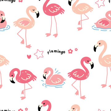 Flamingo Seamless Pattern Vector Adorable Pink Bird Background for Nursery and Baby Design
