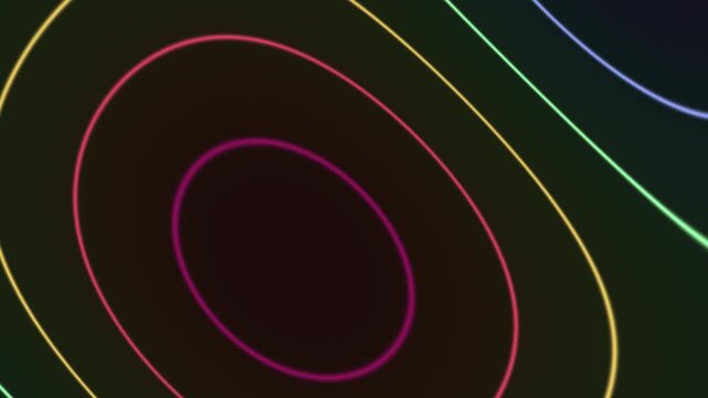 Abstract neon loops create a continuous visual pattern with vibrant glowing lines curving across a dark background.