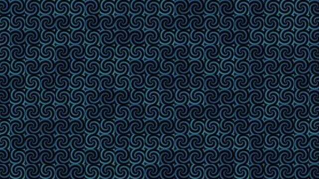 Dark blue seamless pattern of repeating geometric swirls on a black background