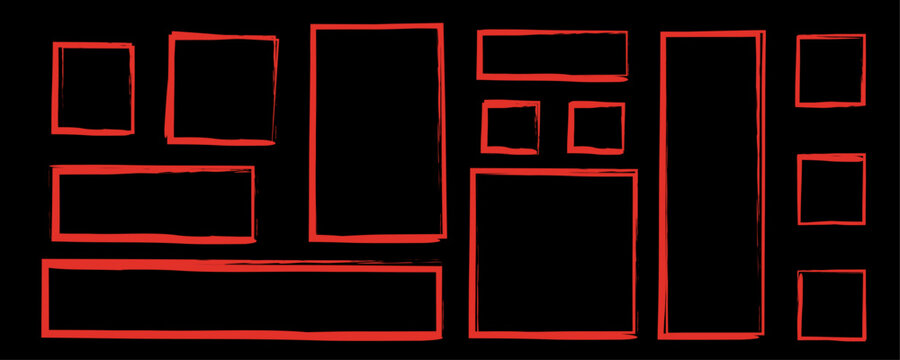 Hand Drawn Rectangle Scribble Frames Set with Sketch Borders Highlight Boxes and Doodle Outline Elements