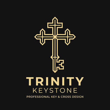 Gold cross key logo on black background