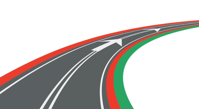 Curving Highway Road with Directional Arrows and Red Green Lines