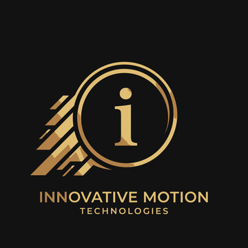 Golden letter i logo with motion lines for technology.