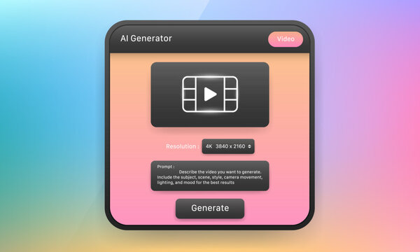 AI video generator widget popup user interface design template