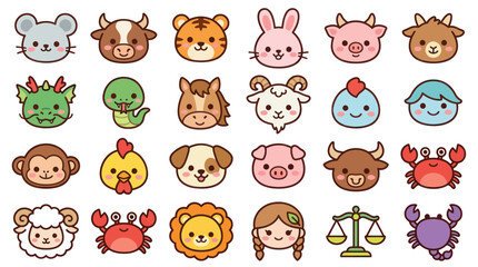 Fototapeta premium Cute animal zodiac signs cartoon collection